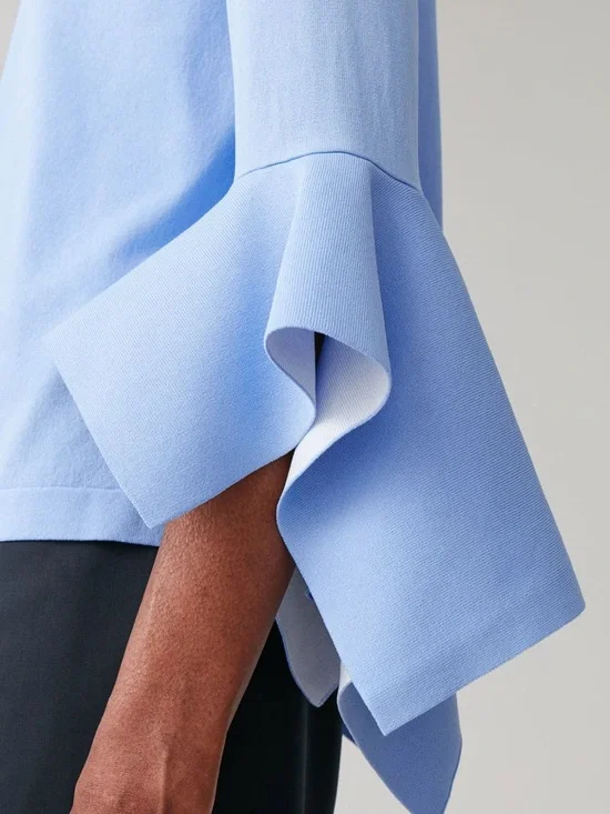 COS | M | Light Blue Ruffle Sleeve Top - Picture 2 of 8